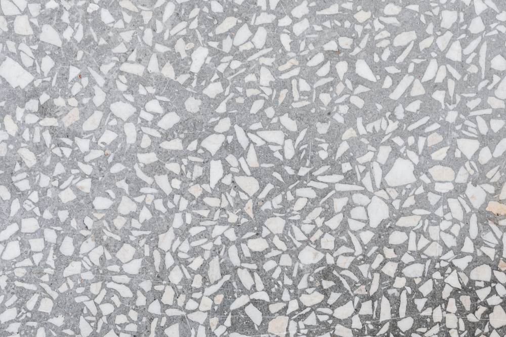 Close view of a gray and white terrazzo floor